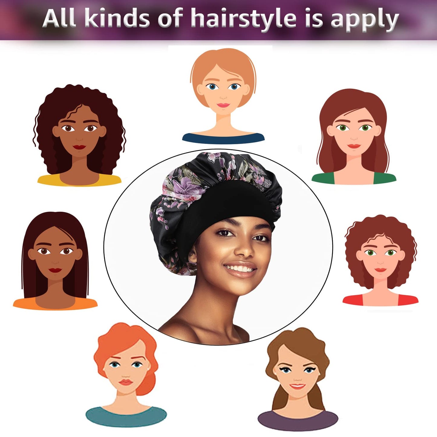 5 Pack Silk Bonnet for Sleeping Satin Bonnet for Sleeping, Bonnets for Black Women Hair Bonnet for Sleeping Silk Sleep Cap, Wide Soft Band Large Bonnet for Curly Hair