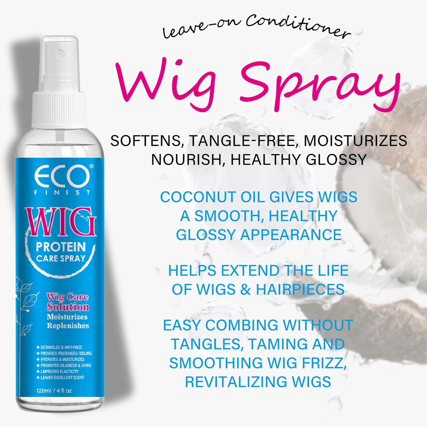 AKBAN Wig Hair Care Spray for Synthetic and Natural Hair Wigs, Smooth and Anti-Frizz, Hydrates & Moisturizes, Cleans and Extends the Life of Your Wig