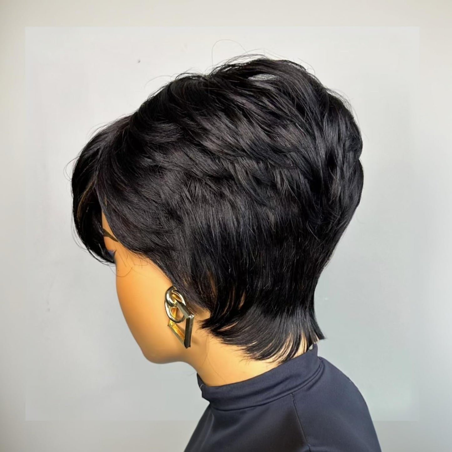 QiaQiaRing Chic Elegent Pixie Cut Human Hair Wigs for Black Women Glueless Short Layered Pixie Wigs With Bangs 1b/30 Daily Use Color Full Machine Made Brazilian Virgin Human Hair