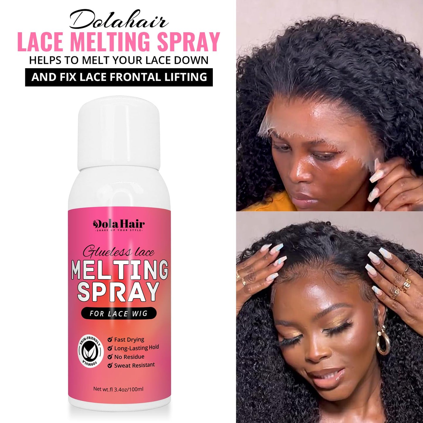 Dolahair Lace Melting Spray for GlueLess Wigs lace Bond Melting Spray Bond Adhesive Wig Glue Spray lace Front Melting Spray for glueless Wigs Glue Spray Lace Melting Spray lace Filter Melting Spray