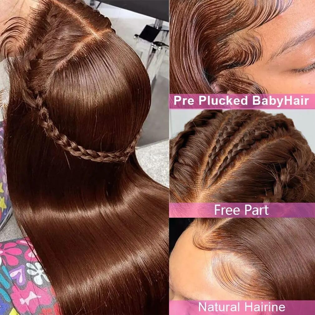 VIPPRETTY 28 Inch Chocolate Brown Lace Front Wigs Synthetic Hair Pre Plucked 13x6 Straight Lace Front Wigs Synthetic Hair 180% Density Colored #4 Light Brown Glueless Wig