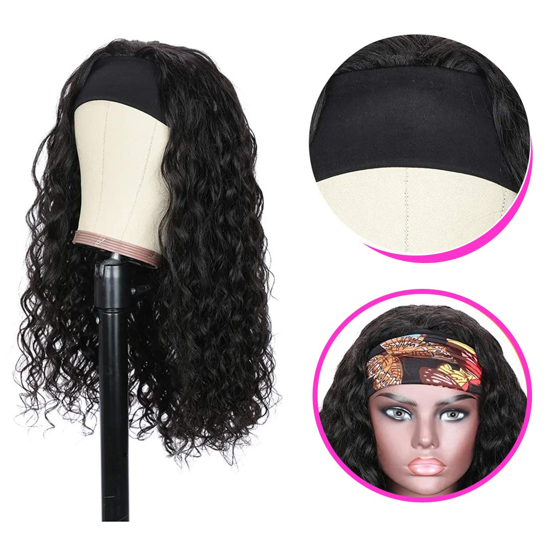 UNICE Headband Human Hair Wig Water Wave Glueless None Lace Front Headband Wig Brazilian Virgin Hair Wigs for Women 150% Density (20 inch)