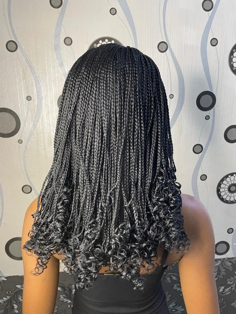 RealWigs 18” Black Headband Braided Wig Box Braids with Curly Tips