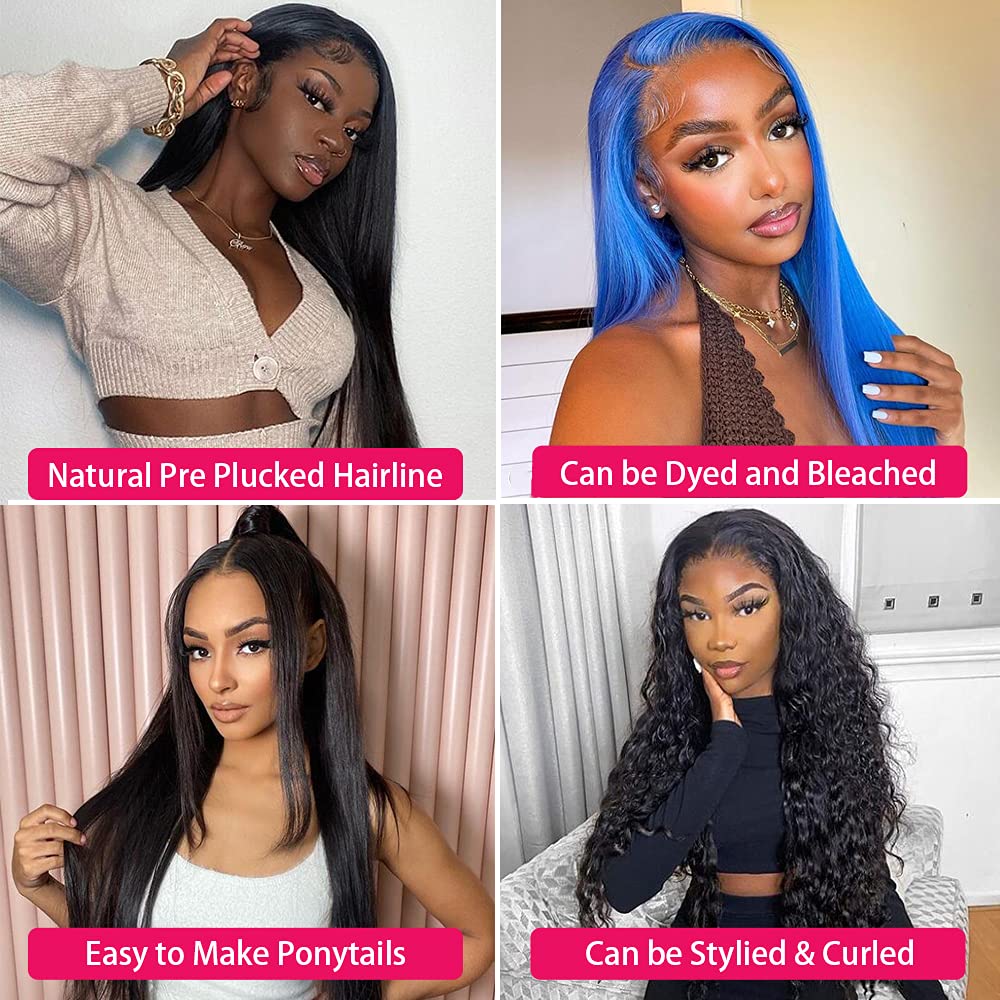 sdamey Straight 360 HD Lace Front Wigs Human Hair 180 Density Brazilian Frontal Wigs Human Hair Glueless Wigs Human Hair Pre Plucked pre Cut Wigs for Women