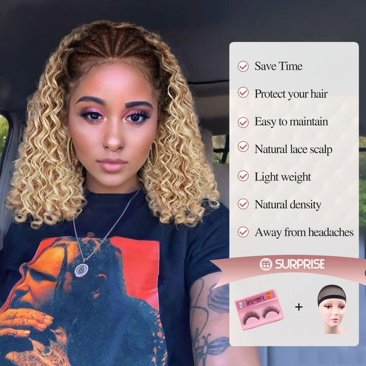 Fancy Hair Braided Wig Cornrow with Curly Hair Wig HD Lace Front with Baby Hair Pre Plucked Glueless Transparent 13x4 Inch Lace Frontal Wig for Black Women (Ombre Blonde, 16 inches)