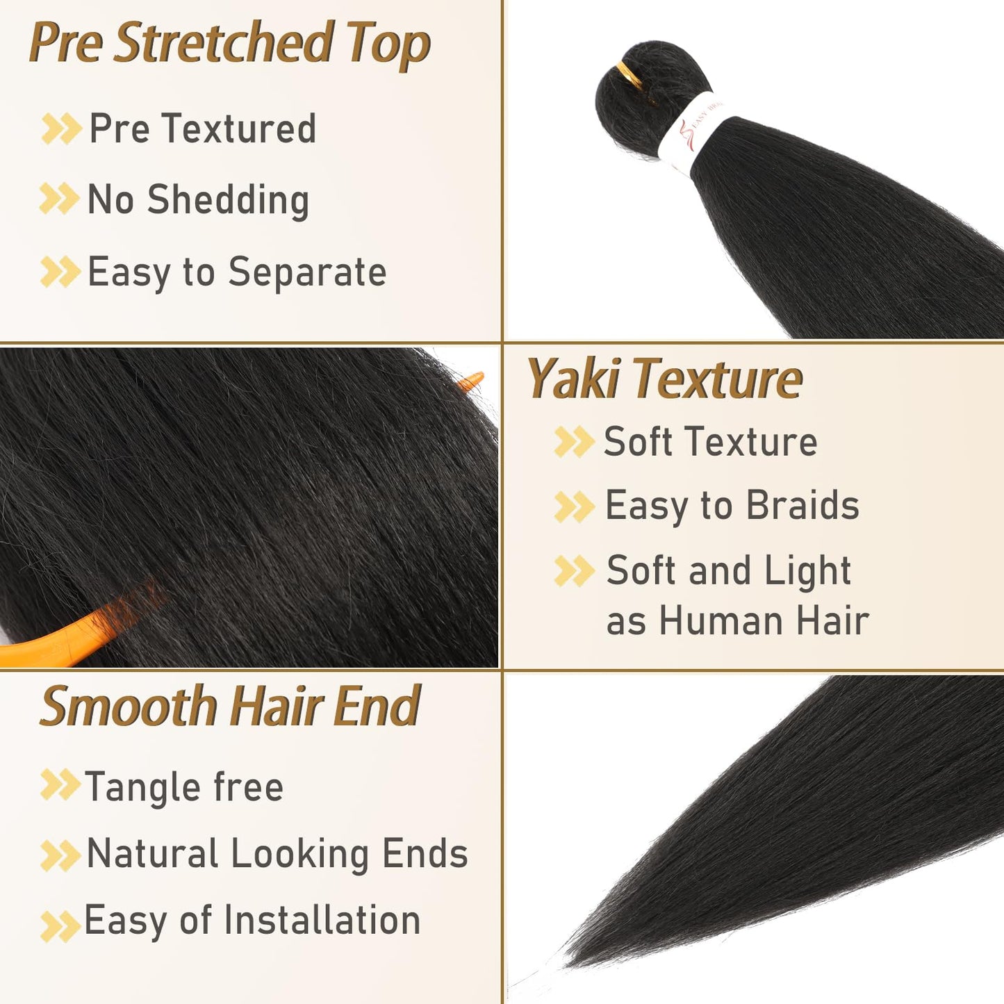 Pre Stretched Braiding Hair 24 Inch 3 Packs Natural Black Braiding Hair for Professional Braiding Hair Extensions Synthetic Fiber Crochet Braids for Twist (24 Inch(Pack of 3), 1B#)