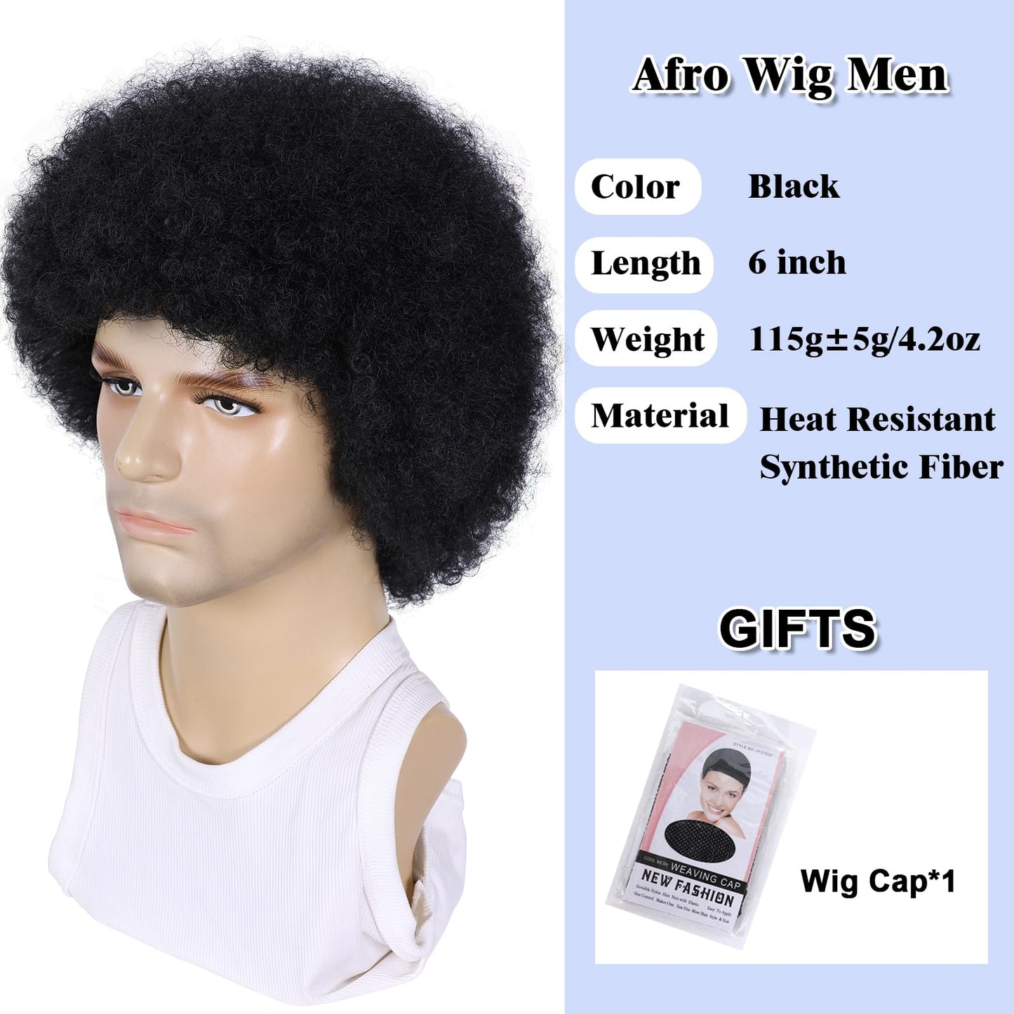 TOPHR Afro Wig Men 70s Rock Disco Costume for Mens or Women Short Kinky Curly Heat Resistant Synthetic Wigs for Party