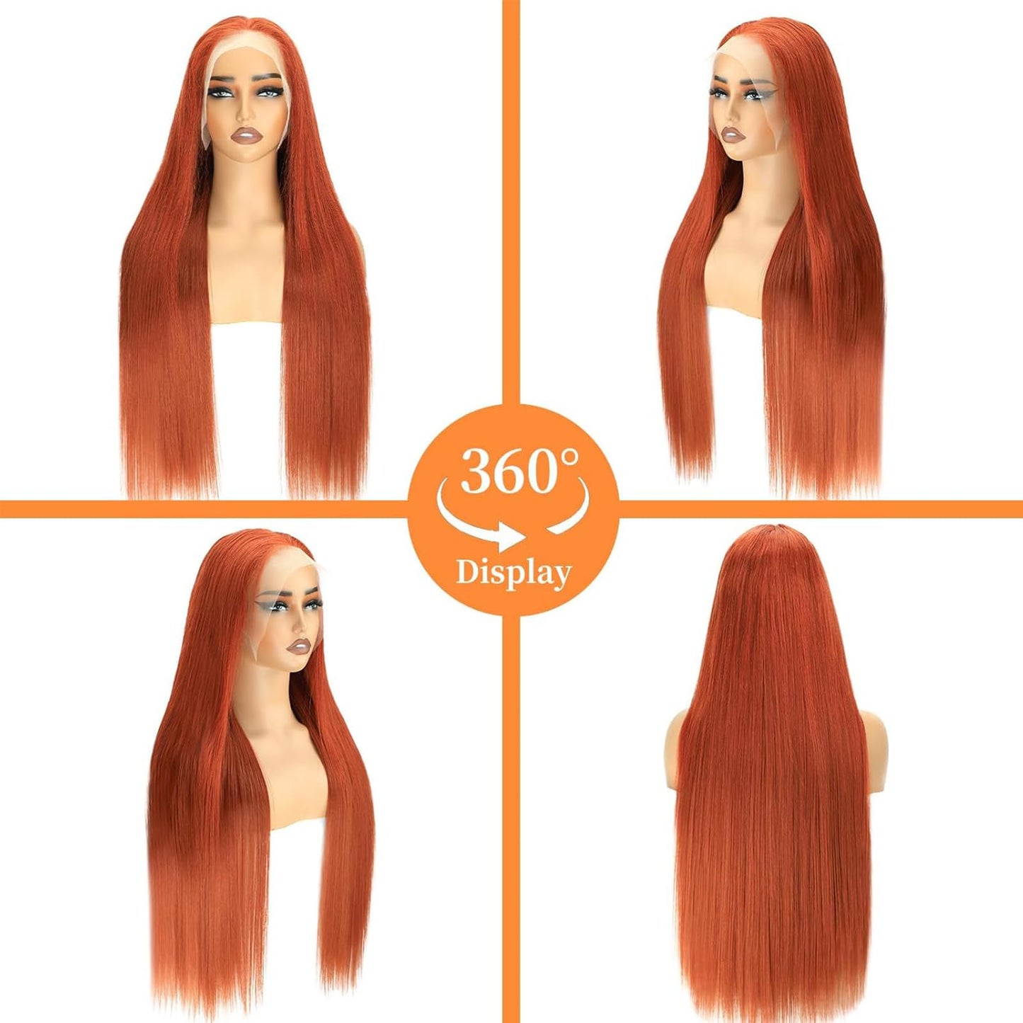 DJFG Ginger Wig Human Hair 13x6 HD Frontal 200% Density Ginger Lace Front Wigs Human Hair Pre Plucked 28 Inch Straight Wigs Human Hair Colored Glueless