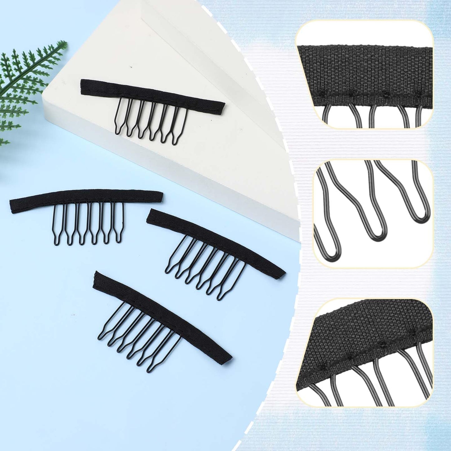 AHQiZFX 30 PCS Wig Clips Wig Comb Black Metal Clips 6-Teeth Wig Combs Wig Making Kit for Hairpiece Caps Wig Accessories Tools for Lace Wigs Cap Making No Sew (Black, 6-Teeth Wip Comb)