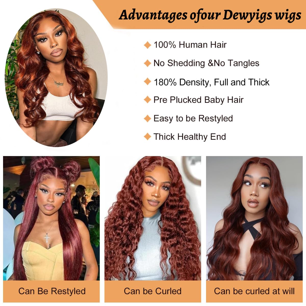 Dewyigs 28 Inch Reddish Brown Wig Human Hair Lace Front Wigs Human Hair Pre Plucked 13x4 Body Wave Frontal Wigs Human Hair Auburn Colored Human Hair Lace Front Wigs HD Lace Frontal Human Hair Wigs