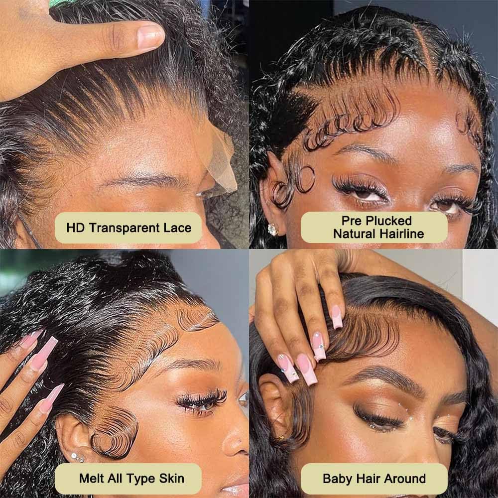 13x4 Bob Wig Human Hair 12A Short Deep Wave Lace Front Wigs Human Hair 180% Density Deep Curly HD Lace Frontal Human Hair Wig for Women Glueless Wig Pre Plucked Natural Hairline 14 Inch