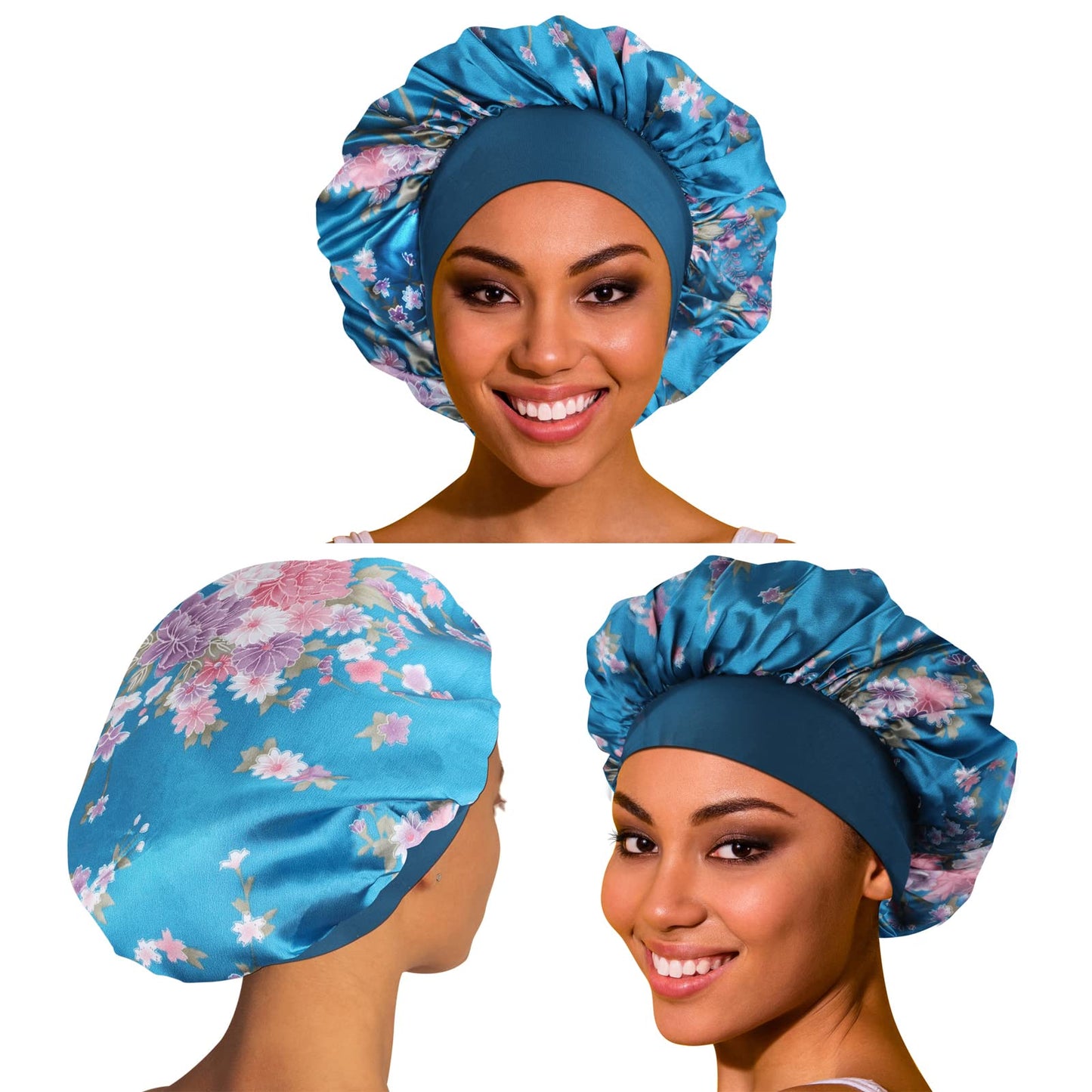 5 Pack Silk Bonnet for Sleeping Satin Bonnet for Sleeping, Bonnets for Black Women Hair Bonnet for Sleeping Silk Sleep Cap, Wide Soft Band Large Bonnet for Curly Hair