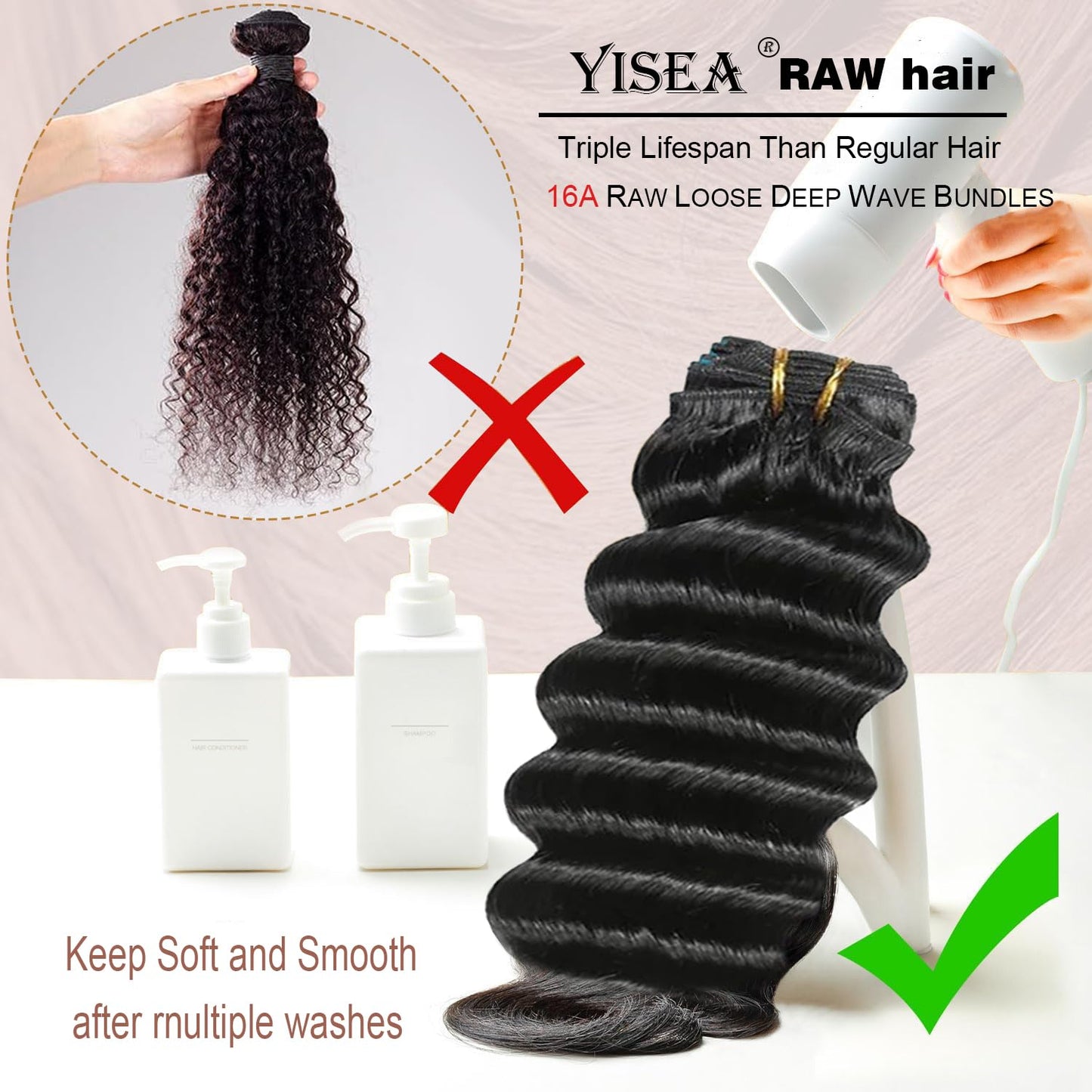YISEA 16A Loose Deep Wave Bundles Human Hair (24 22 20 inches) Virgin Human Hair Bundles 100% Unprocessed Loose Deep Wavy 3 Bundles Thick Brazilian Remy Hair for Women Natural Color