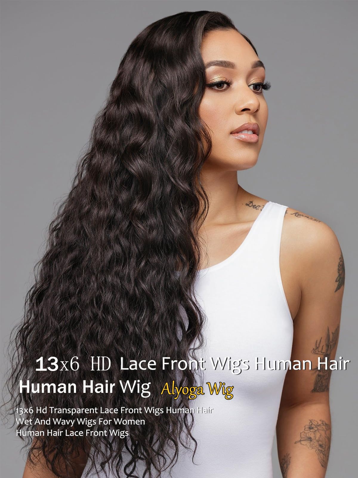 ALYOGA 13x6 Deep Wave Lace Front Wigs Human Hair 200 Density Pre Plucked with Baby Hair Water Wave Wigs for Women Glueless Natural Color 32 inch