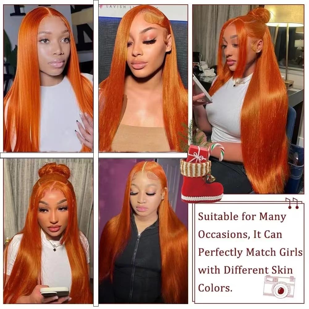 VIPPRETTY Ginger Synthetic Wig13x6 150% Density Straight Ginger Orange Lace Front Wigs Synthetic hair 350 Colored HD Transparent Lace Frontal Wig Pre Plucked With Baby hair