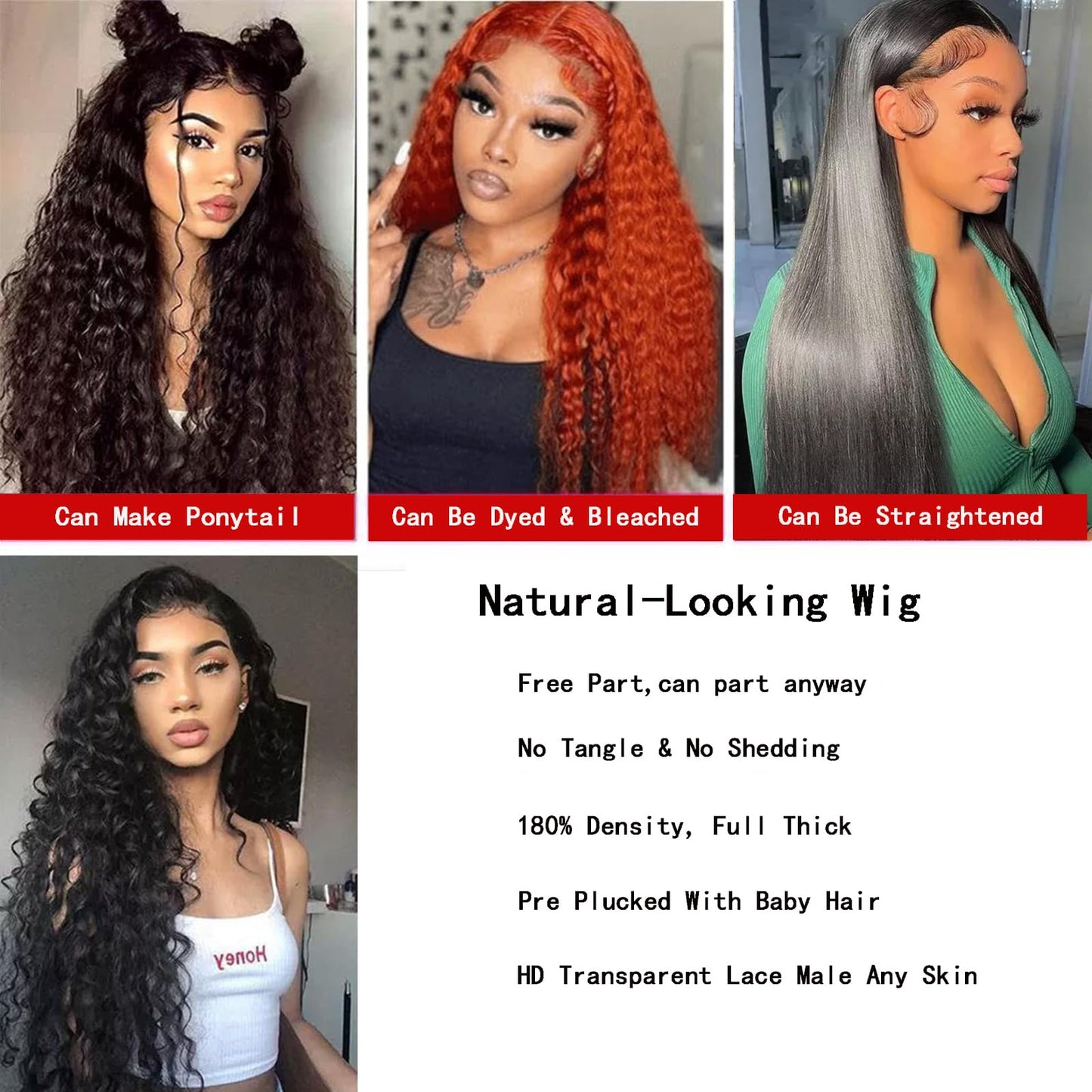 YruYptpaln Body Wave Lace Front Wigs Glueless Wigs Pre Plucked Pre Cut Wet and Wavy Lace Front Wigs U Part Wigs for Graduation Ceremony(Black, 18 Inch)
