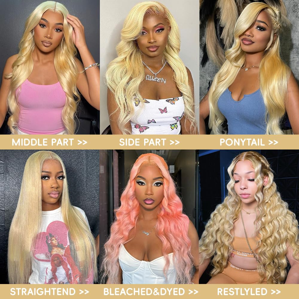 613 13x6 Lace Front Wig Human Hair 250 Density Body Wave Blonde Lace Front Wigs Human Hair Pre Plucked 613 HD Lace Frontal Wig Blonde Wig Human Hair Glueless Human Hair Wigs 30 Inch