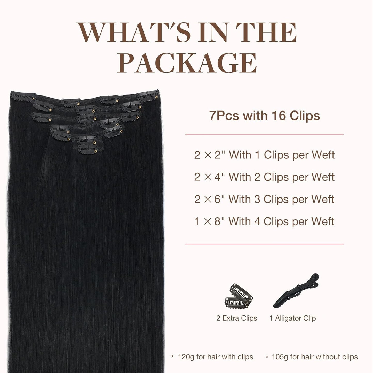 GOO GOO Clip in Hair Extensions Real Human Hair, Remy Human Hair Extensions Clip ins for Women, Natural Human Hair, 14inch 120g 7Pcs, 1 Jet black