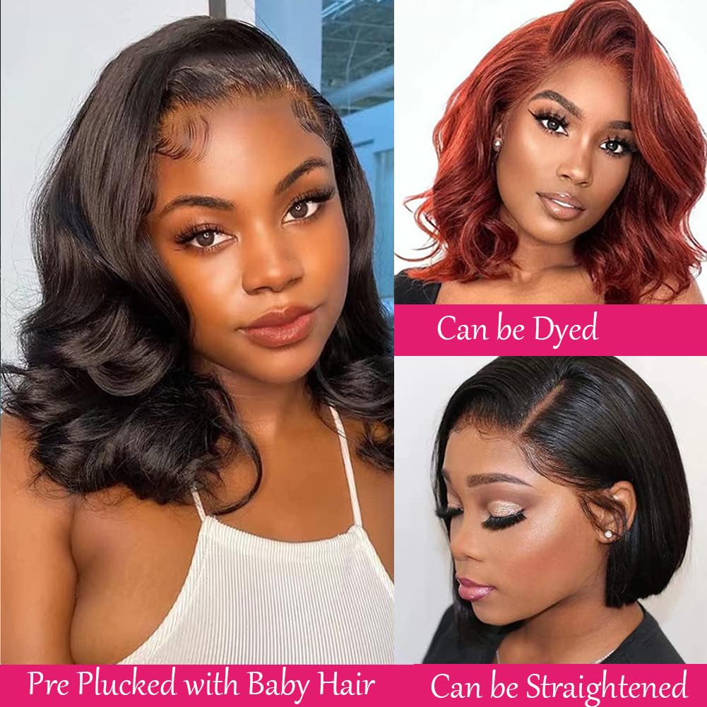 BLOCKICE Glueless Bob Wigs Human Hair Pre Plucked Body Wave Wear and Go Glueless Wig Lace Pre Cut 4x4 Lace Closure New Upgraded No Glue Wigs for Black Women Human Hair Natural Hairline 12 Inch