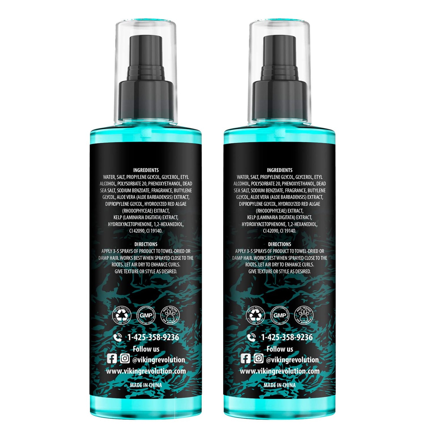 Viking Revolution Sea Salt Spray for Hair Men - Hair Texturizing Spray with Kelp, Aloe Vera & Red Algae Extract - Surf Spray to Add Volume and Texture- Sea Salt Spray for Men Beach Hair Spray (2 pack)