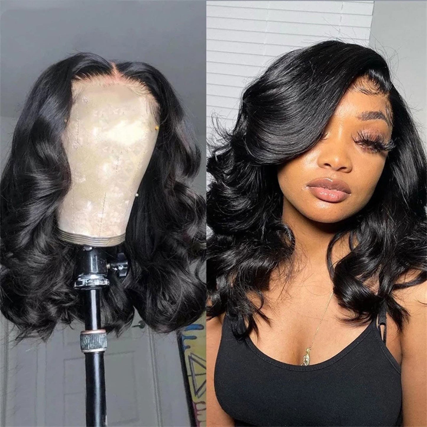 YruYptpaln Lace Front Wigs Short Straight Glueless Wig HD Transparent Lace Frontal Wig Natural Hairline Pre Plucked V Part Wigs for Women(Black)