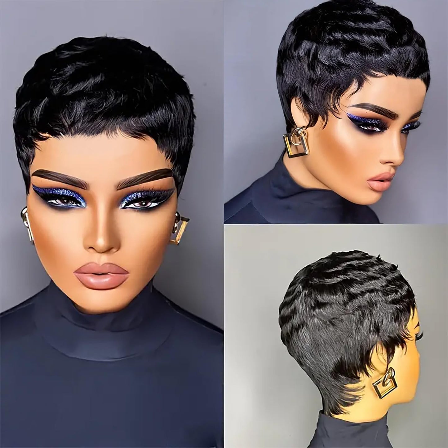 Tgezer Pixie Cut Wig Human Hair Short Bob Wig Short Layered Pixie Cut Wigs for Black Women Brazilian Remy Human Hair Glueless None Lace Front Wig Full Machine Made Black Color