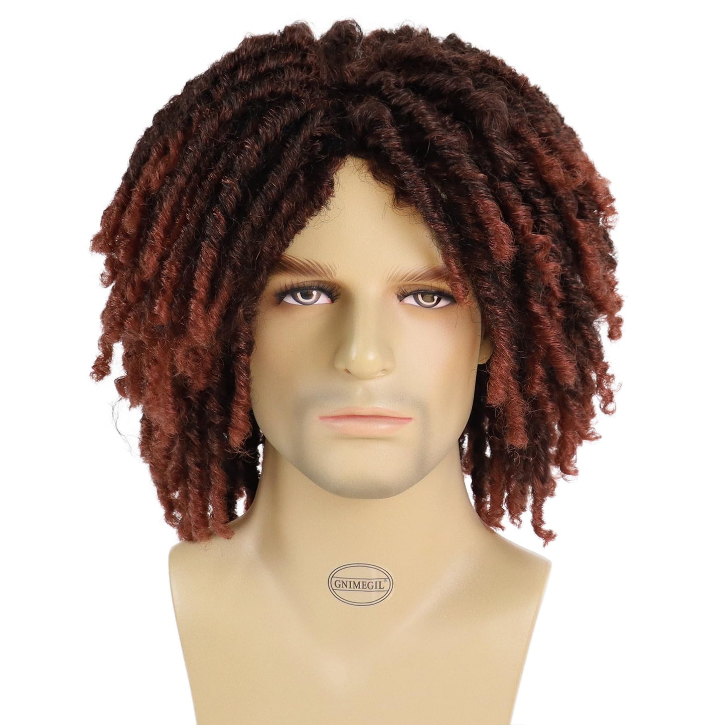 GNIMEGIL Short Fake Dreads Wigs for Men Dreadlock Wig Ombre Auburn Crochet Twist Lco Braided Wig 14 Inches African American Wigs Afro Style Synthetic Hair Rocker Costume Rasta Cosplay T1B/350 Color