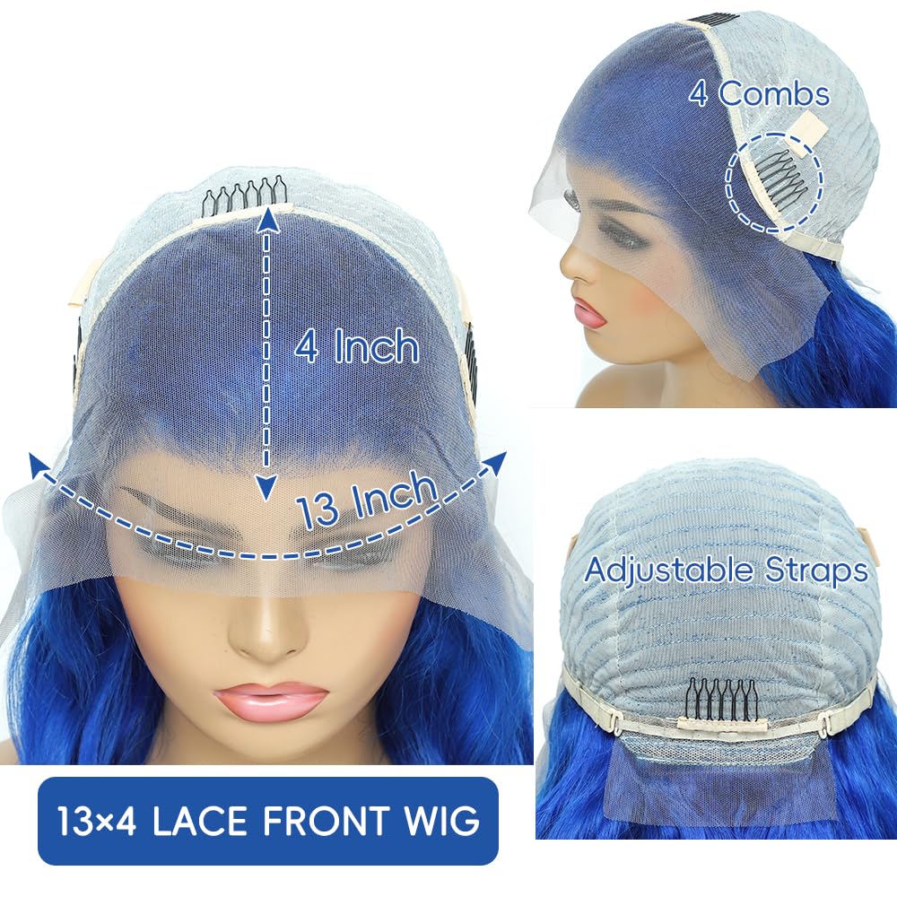 Boumon Blue Lace Front Wig Human Hair 13x4 HD Lace Front Wigs Human Hair Pre Plucked Body Wave 200 Density Human Hair Wig 32 Inch