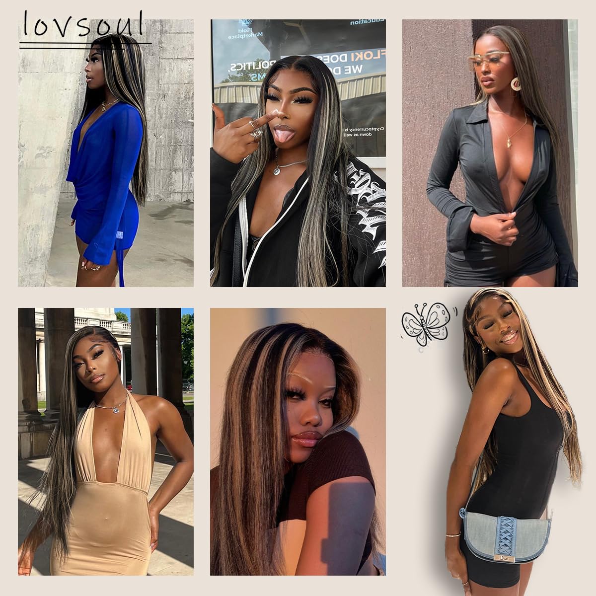 13x6 1B/27 Highlight Lace Frontal Wigs, HD Glueless Synthetic Straight Lace Front Wig Pre-Plucked, Balayage Ombre Synthetic Lace Front Wig 200 Density, 1B/27 Colored For Black Women
