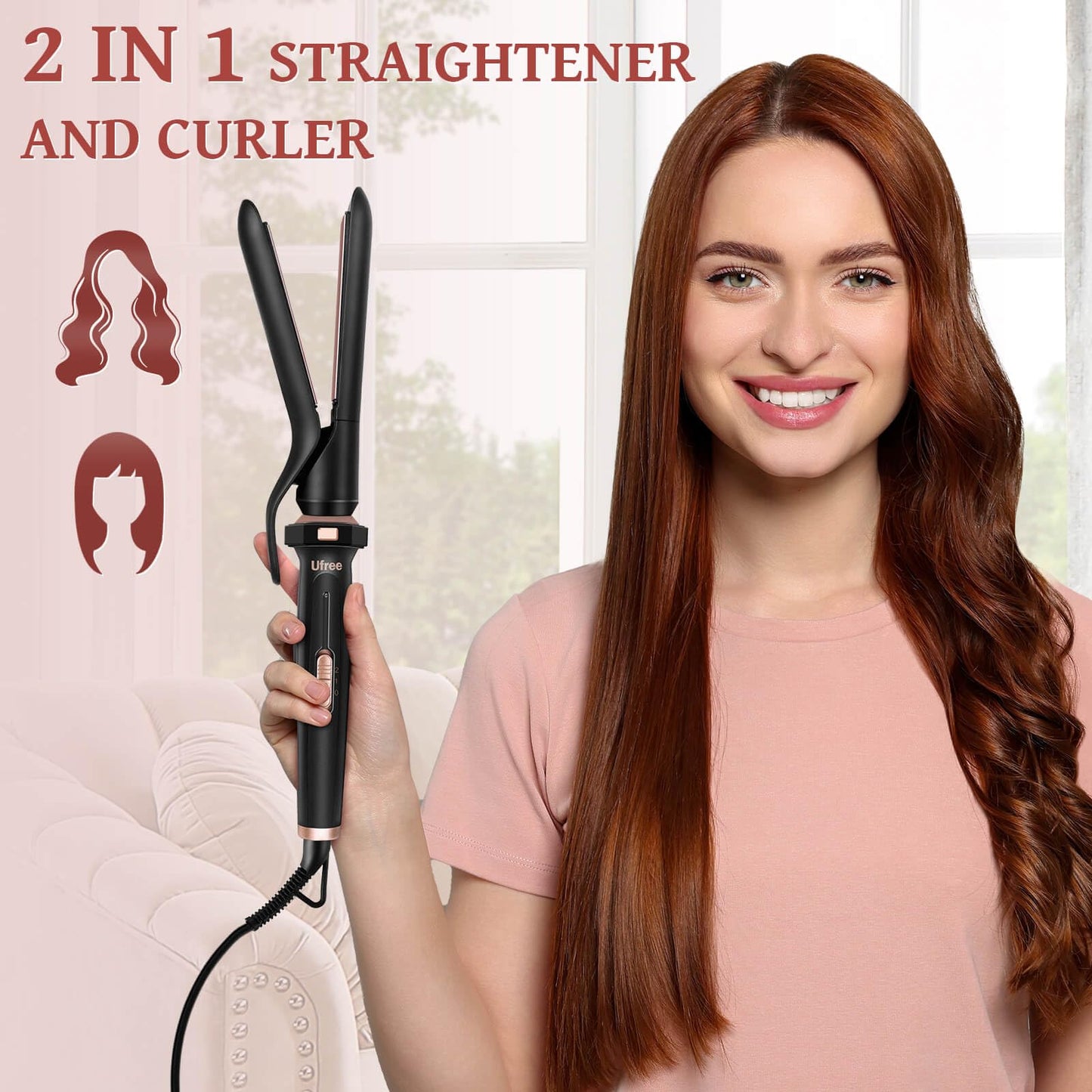 Ufree 5 in 1 Curling Iron with Interchangeable Ceramic Barrels (0.35"-1.25"), Curling Wand Set with Flat Iron Hair Straightener, Professional Instant Heat Up, Dual Voltage Hair Curler, Women Gifts