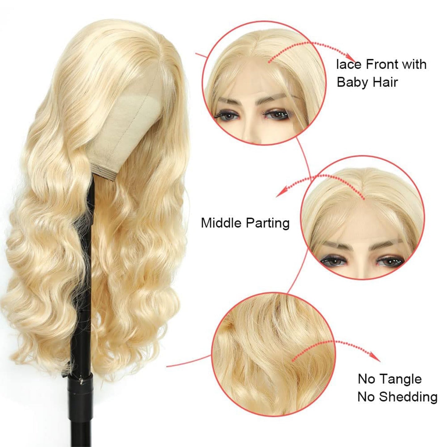 VIPPRETTY Synthetic 13X6 Lace Front Wig 613 Blonde Wig Long Body Wave Synthetic Wigs for Women Transparent Lace Wig with Baby Hair 180% Density Daily Wear Wig 26 inch