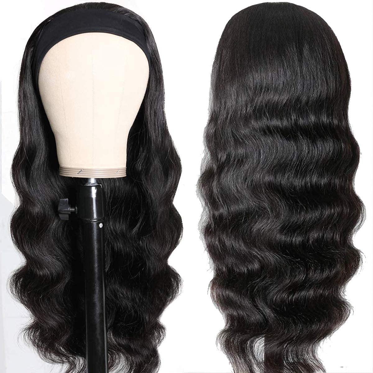 Headband Wig Human Hair Body Wave Headband Wigs for Black Women 20 Inch None Lace Front Wig Human Hair Wear and Go Glueless Wigs Machine Made Brazilian Virgin Human Hair Headband Wig Natural Color