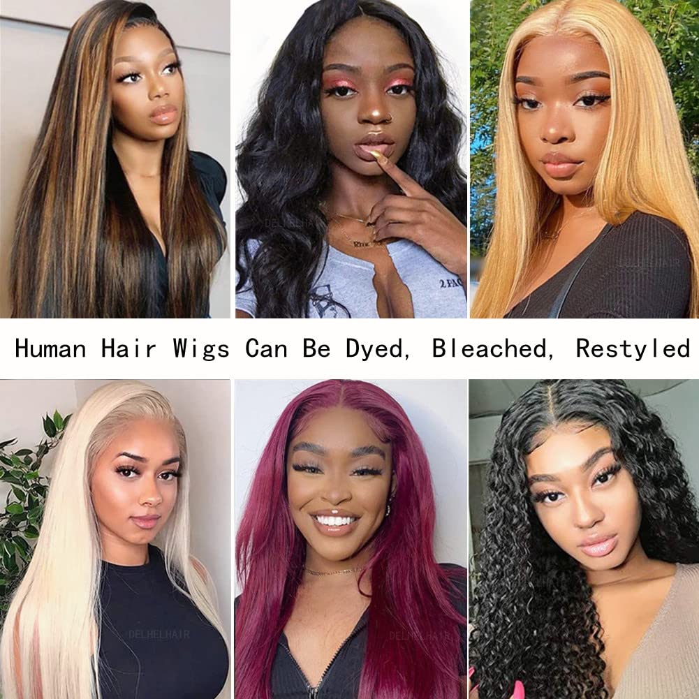 DELHELHAIR Silky Straight Glueless Lace Front Wigs for Black Women Human Hair Unprocessed Brazilian Remy Straight 4x4 Lace Closure Wig Pre-Plucked with Baby Hair (16Inch, Natural Black)