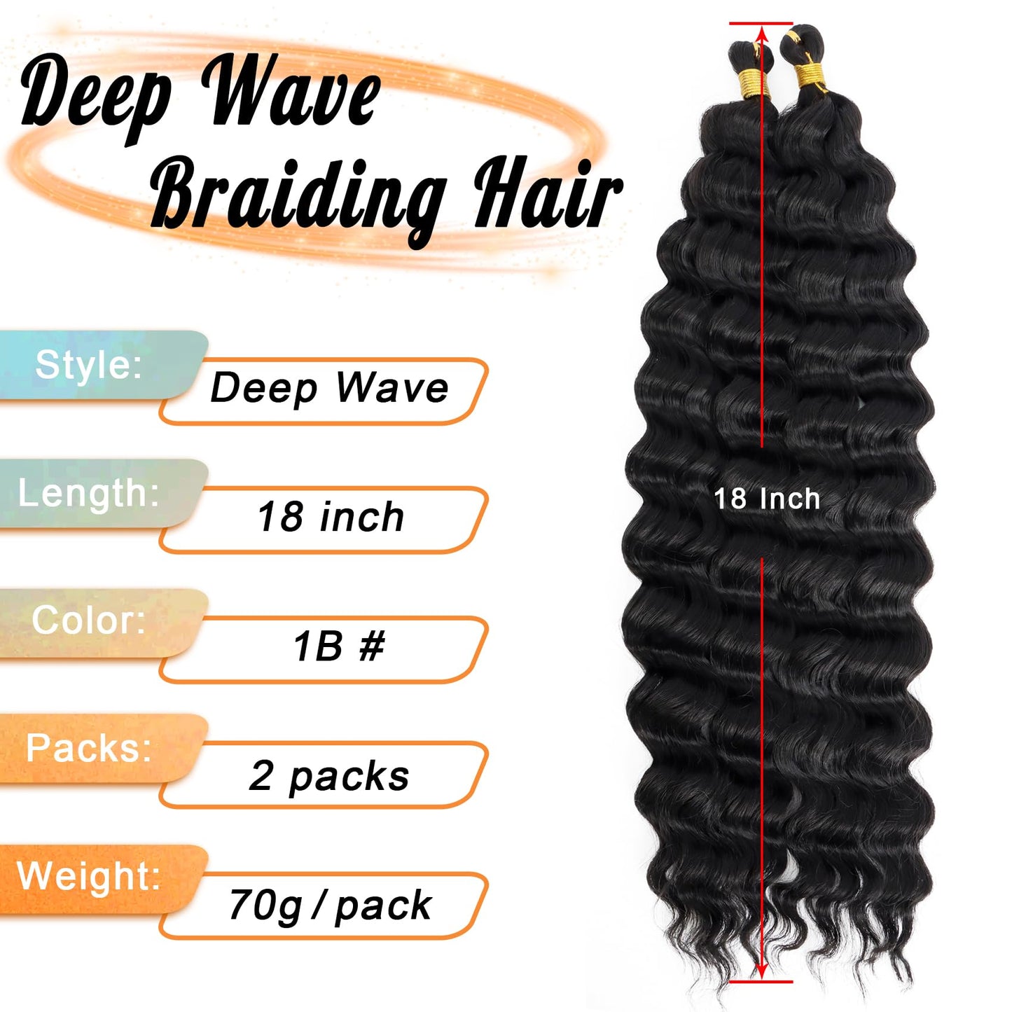 Eerya Long Curly Braiding Hair 18 Inch 2 Packs Ocean Wave Crochet Hair for Black Women Deep Wave Braiding Hair for Boho Braids(18 inch, 1B)