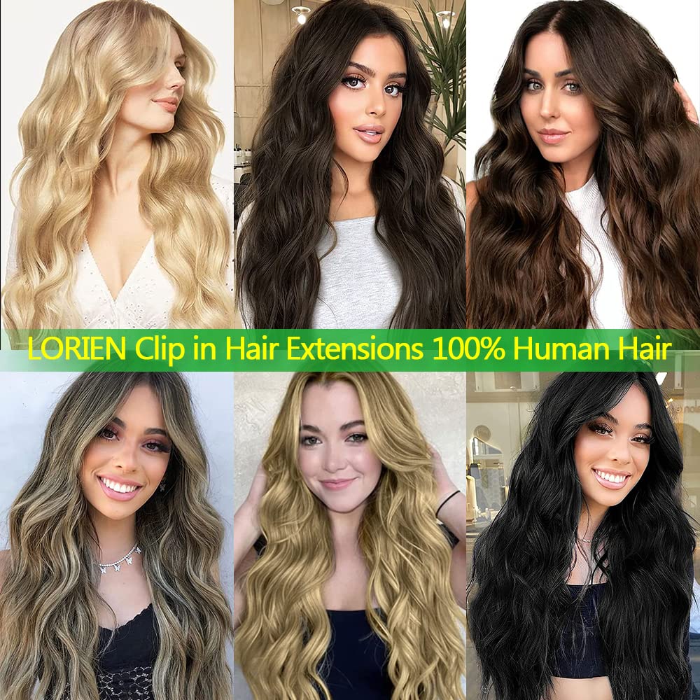 LORIEN Silver Grey Clip in Hair Extensions Real Human Hair Clip ins Remy Human Hair Clip in Extensions Invisible Natural Straight Seamless Clip on Hair Extensions 8pcs Double Weft 18 Inch 100g
