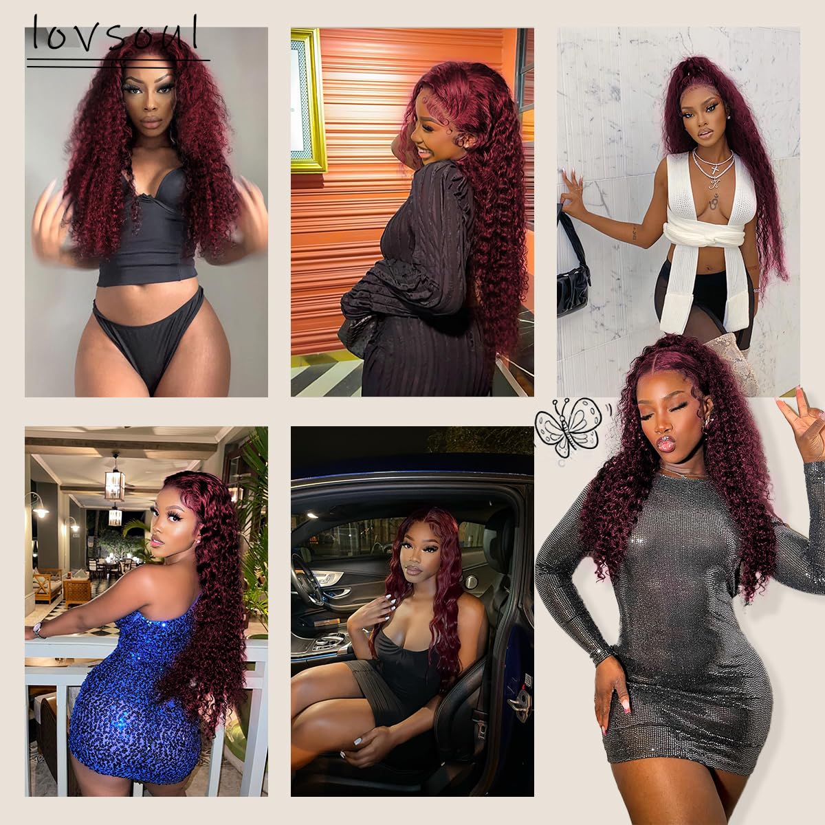 26Inch 99j Burgundy Deep Curly Lace Front Wig for Black Women, 13x6 HD Glueless Curly Lace Front Wigs Pre-Plucked, 200 Density Similar Human Hair Synthetic Lace Frontal Wig, 26 inch #Burgundy