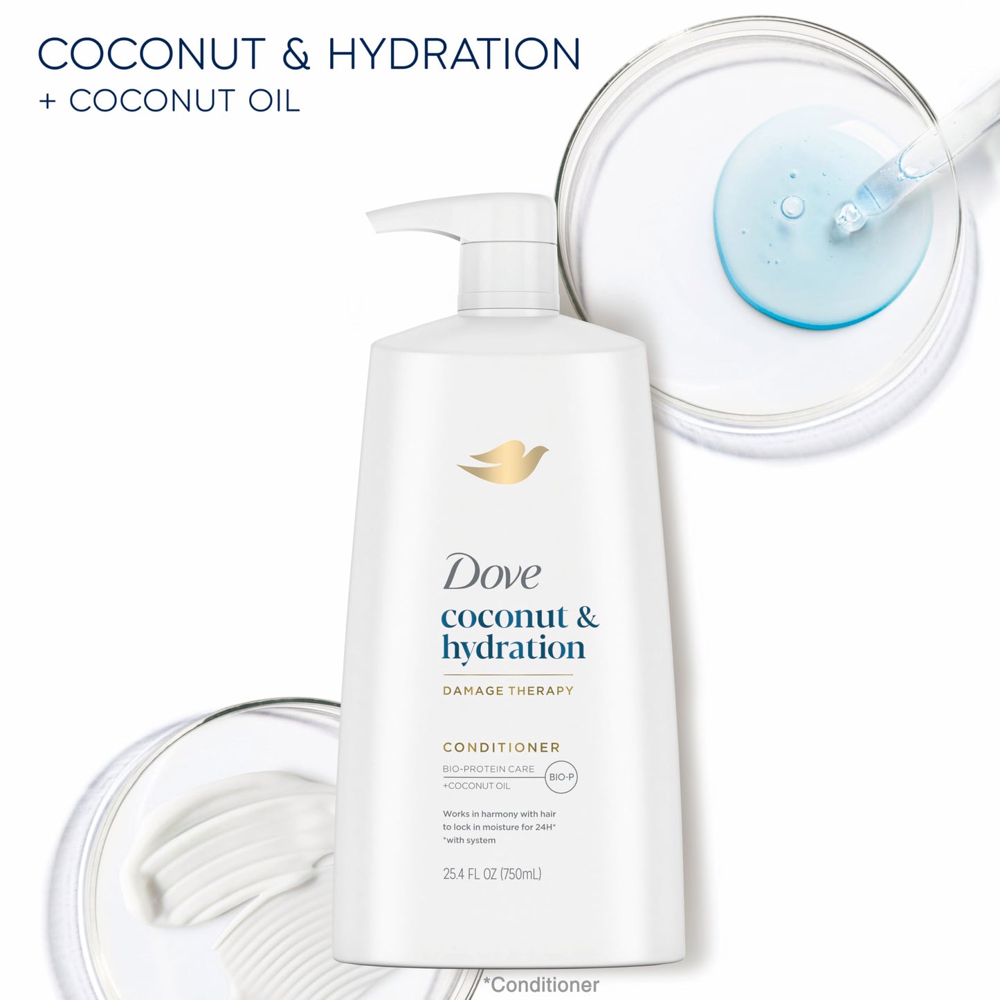 Dove Ultra Care Coconut & Hydration Conditioner for Dry Hair with Jojoba and Sweet Almond Oils, 25.4 oz