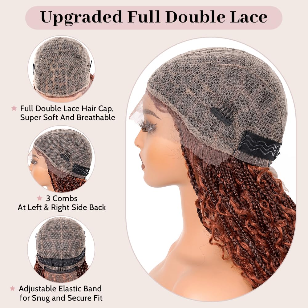 Suntefic Knotless Boho Box Braided Wigs for Black Women Glueless Double Full Lace Front Human Hair Blended Goddess Braid Wig with Baby Hair Bohemian Curly Ends (Boho Box-#1BT350, 28 Inch)