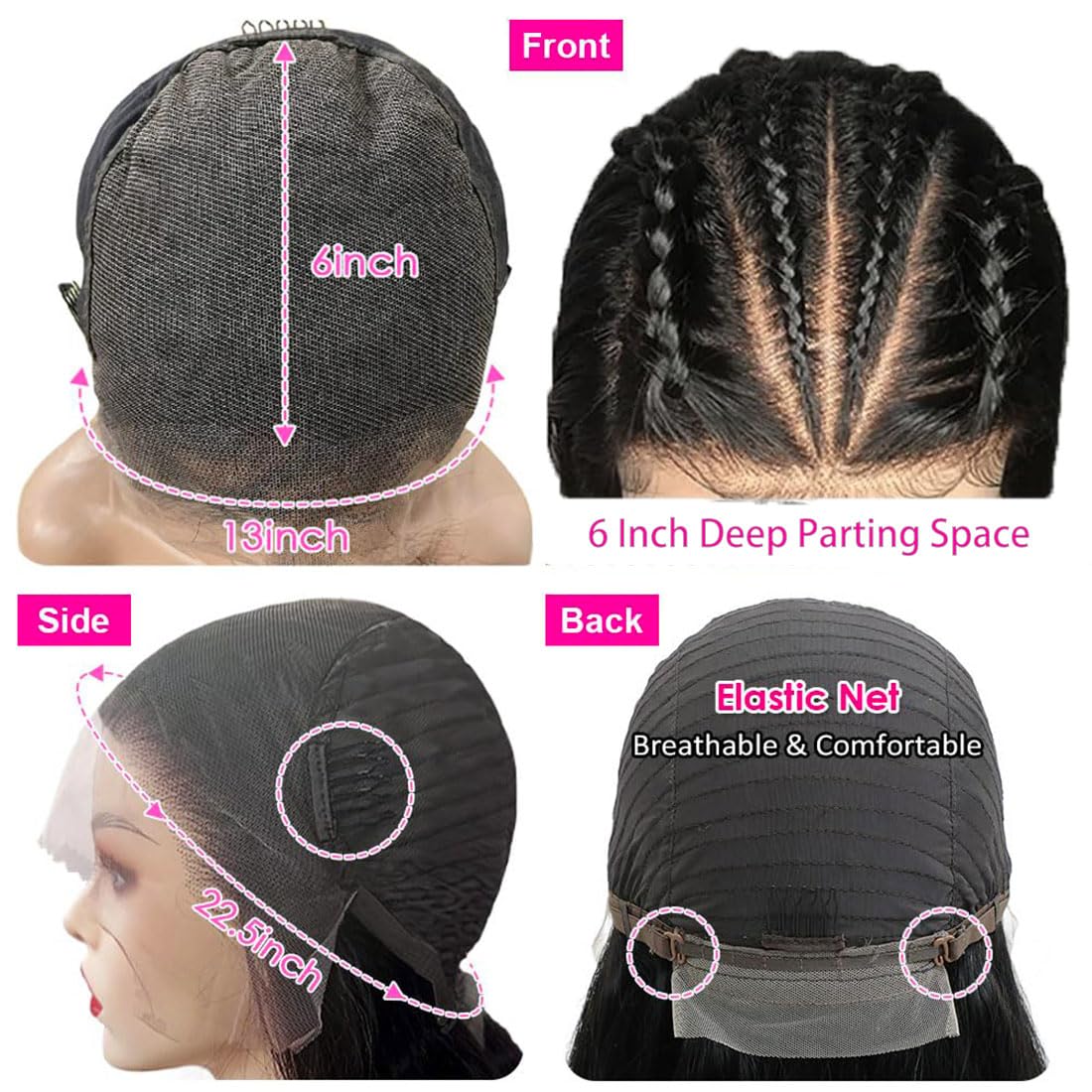 13x6 HD Lace Front Wigs Human Hair Pre Plucked Pre Bleached Knots with Baby Hair Glueless Lace Frontal Wigs Brazilian Unprocessed Waterfall Straight Human Hair Wigs for Women 200% Density (22 Inch)