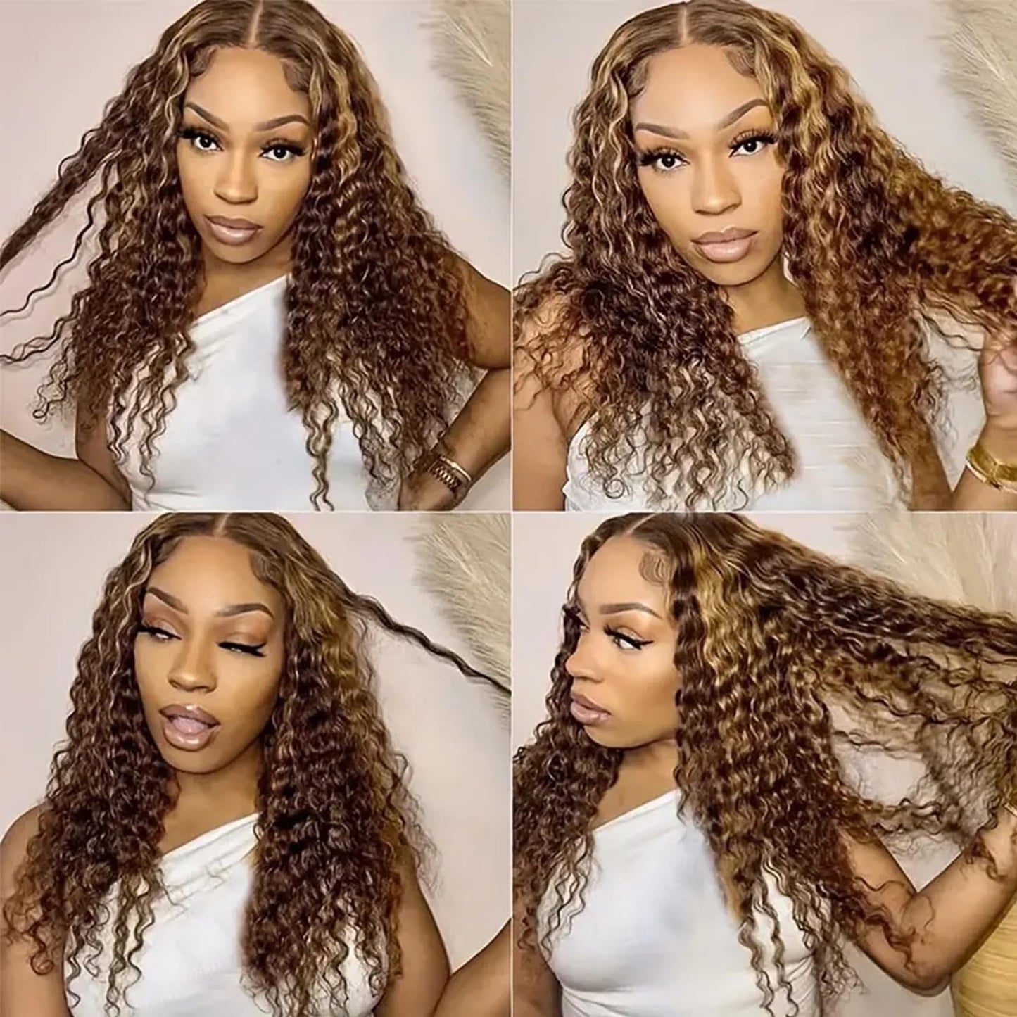 ALYOGA Highlight Wig Human Hair- 200 Density HD Deep Wave Lace Front Wigs, 13x6 Curly Human Hair Wig Pre Plucked 32 inch