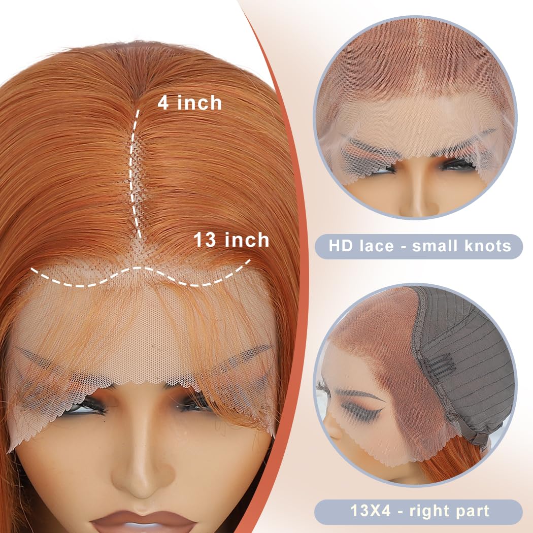 Koreyo Lace Front Wig Pre Plucked 13x4 HD Glueless Honey Blonde Lace Front Wig for Women Natural Looking Synthetic Heat Resistant Fiber Lace Wig (26 Inch) (Ginger)