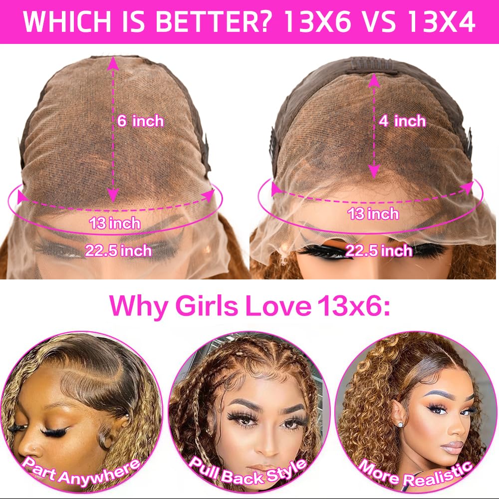 abbildung 28inch Highlight Ombre Lace Front Wig Human Hair 13x6 HD Honey Blonde 4/27 Deep Wave Lace Frontal Wigs Glueless Wigs Human Hair Pre Plucked with Baby Hair 200 Density