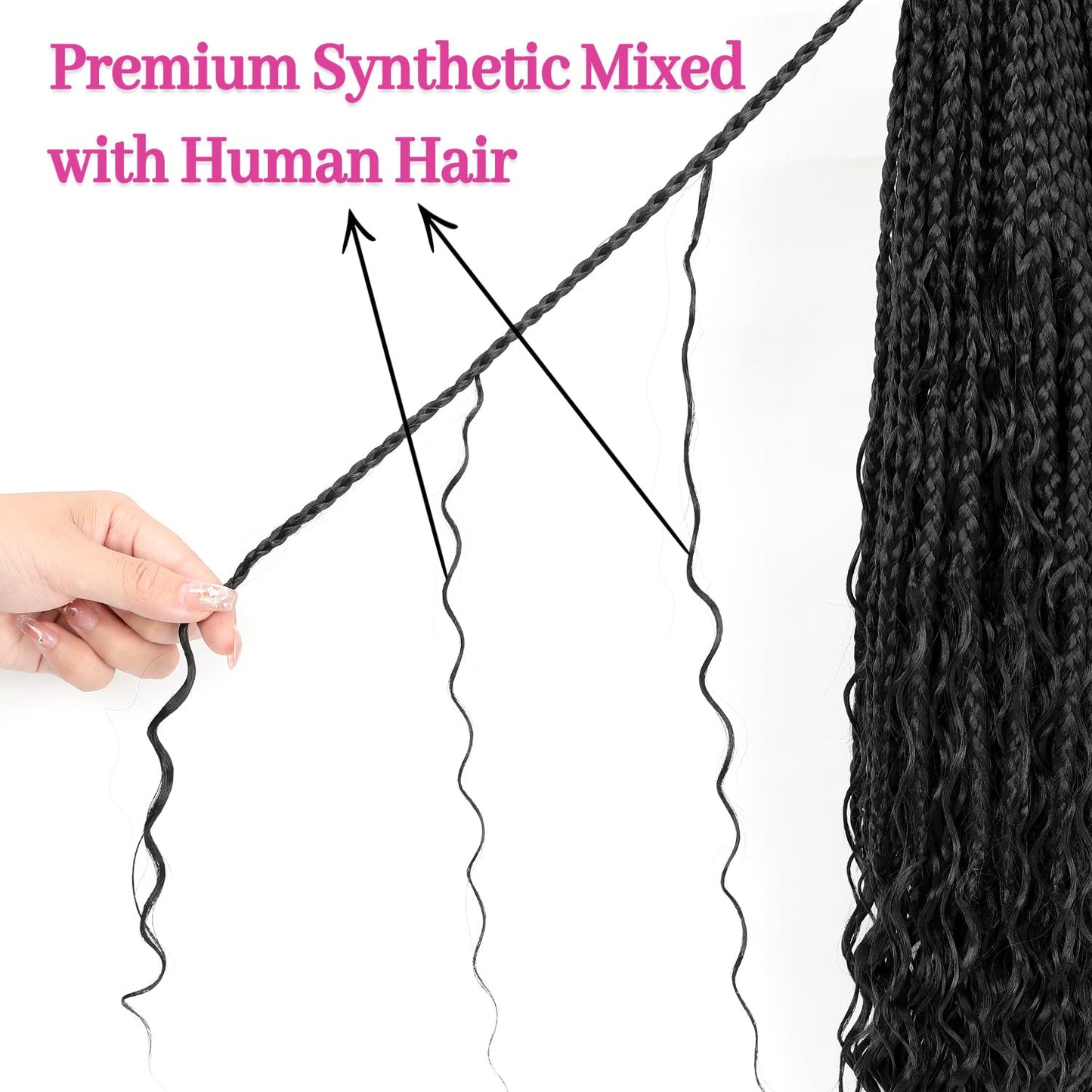 Boho Crochet Braids Human Hair Mixed Synthetic 14Inch 9 Packs Goddess Braids Pre looped Bohemian Braid Crochet Hair for Black Women (14Inch,1B)