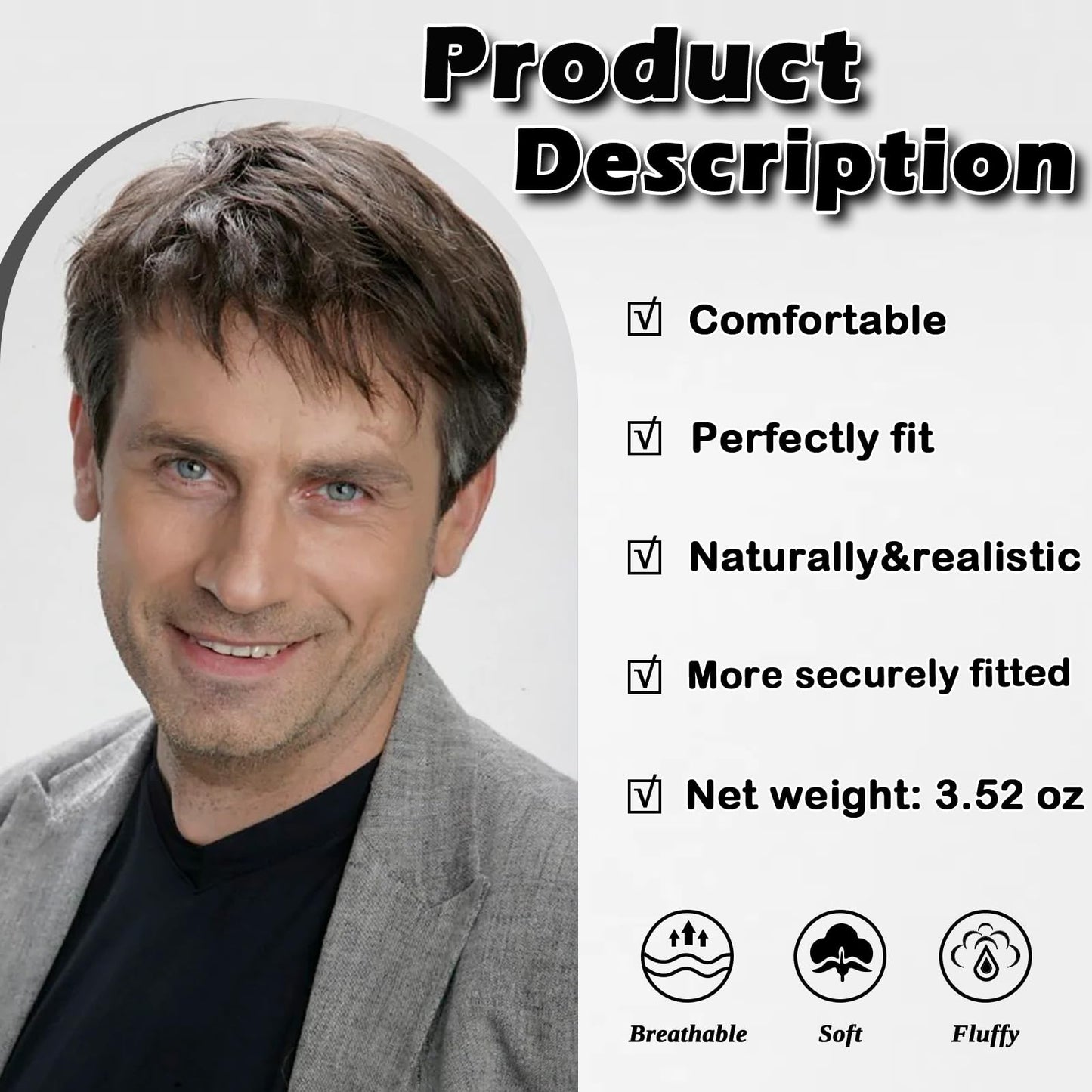 Mens Short Brown Wigs for Men Synthetic Realistic Natural Hair Male Cosplay Party Halloween Wigs