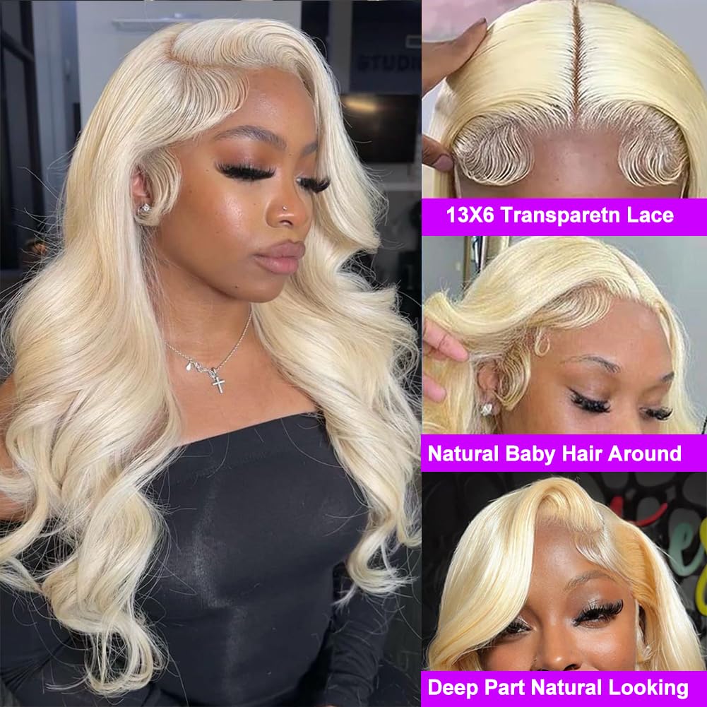 28inch 613 HD Lace Frontal Wig Human Hair Blonde Lace Front Wigs Human Hair 13x4 Body Wave Glueless Lace Front Wigs Human Hair for Women 200% Density Pre Plucked With Baby Hair