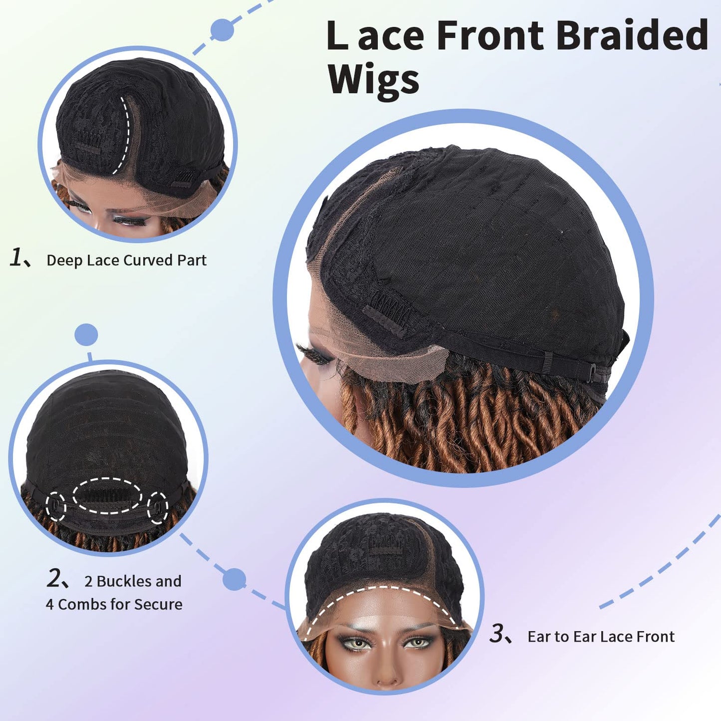 Kalyss 18" Side Part Locs Wigs Dreadlock Wigs for Black Women Lace Front Braided Wig with Baby Hair Curly Locs Wigs Japan-made Synthetic Braided Twist Wigs(Ombre Black to Brown)