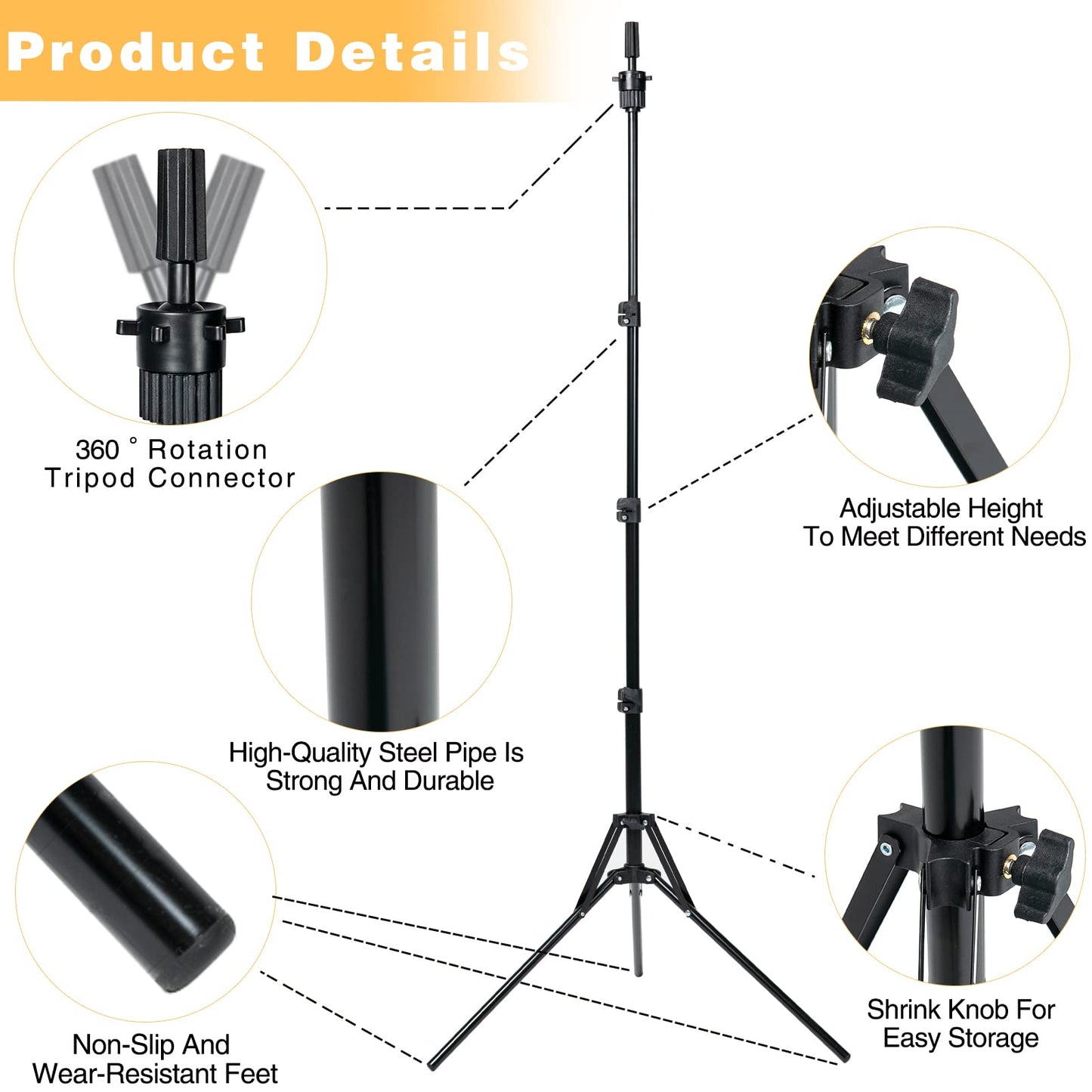Goiple Wig Stand Tripod Metal Adjustable Mannequin Head Stand with Heater Surface & 52Pcs Hot Comb Set for Cosmetology Hairdressing Training
