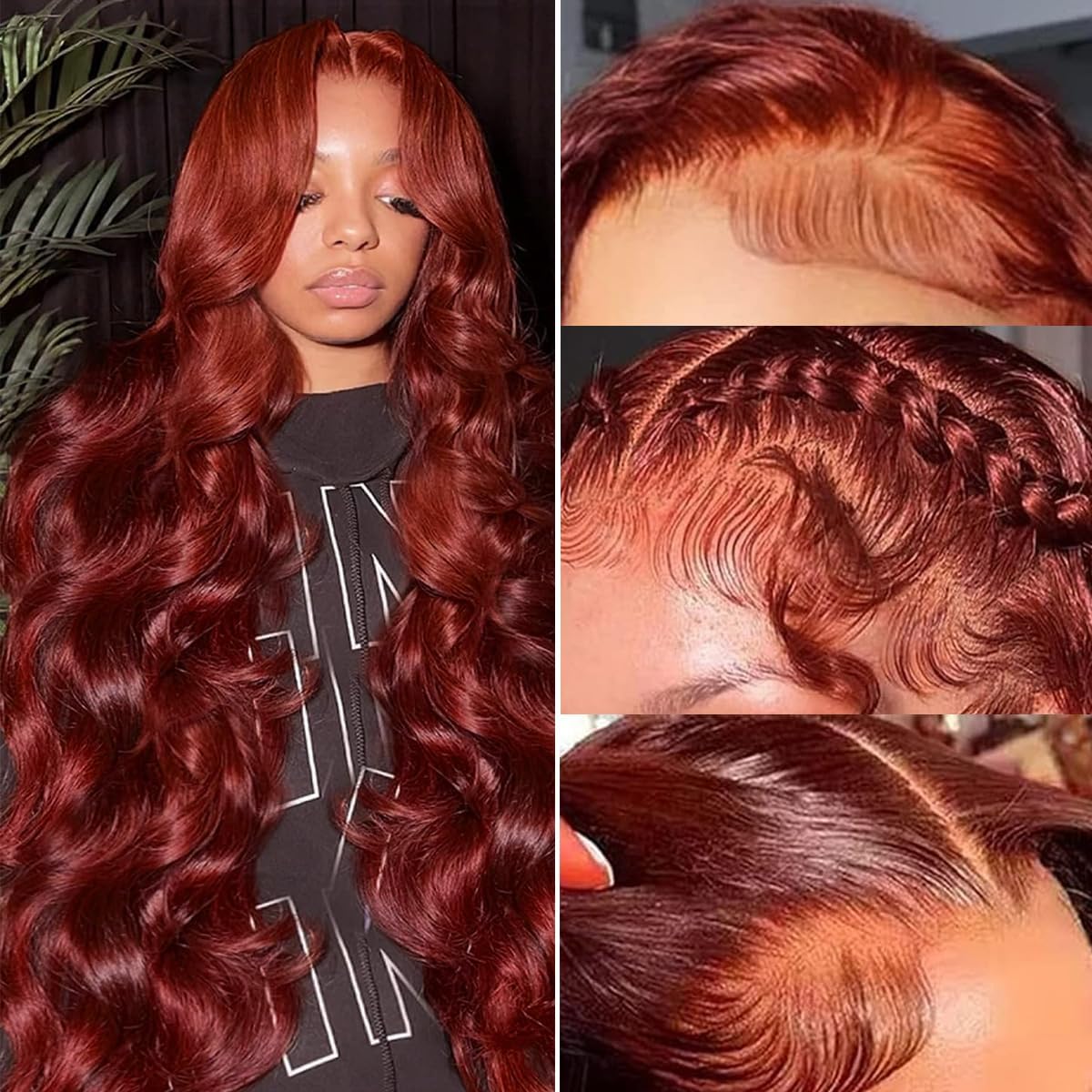 QZOQZO Reddish Brown Lace Front Wig Human Hair Body Wave Lace Front Wigs Human Hair 13x6 Pre Plucked 33# Colored Red Wig 180% Density Glueless Wigs for Women 28Inch