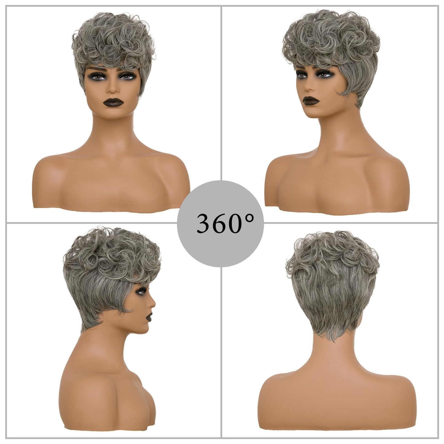 BOBCOO Pixie Cut Wig Short Wigs for Black Women Short Pixie cut Wigs for Black Women (Black Mixed With White)