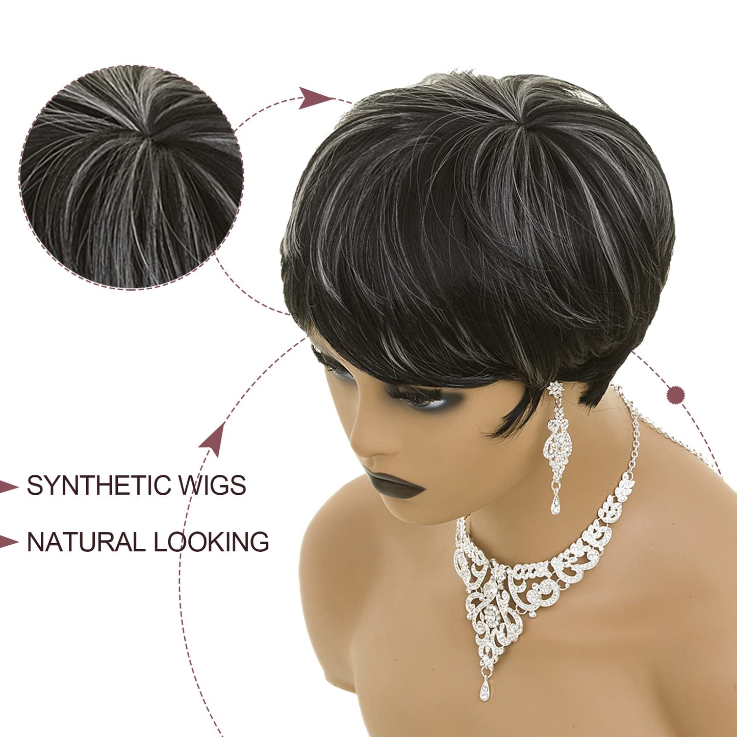 BOBCOO Pixie Cut Wig Short Wigs for Black Women Short Pixie cut Wigs for Black Women (Black Mixed With Grey)